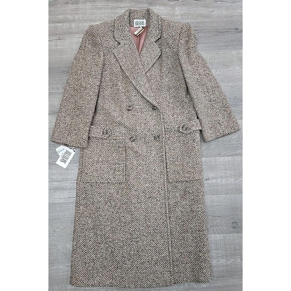 NWT Vintage Bill Blass 100% Wool Peabody Trench Coat Style 333 Heathered‎ Tweed